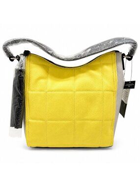 Tahari Quincy Hobo Bag Vegan Leather NWT Daffodil Yellow Grey Quilted Chic